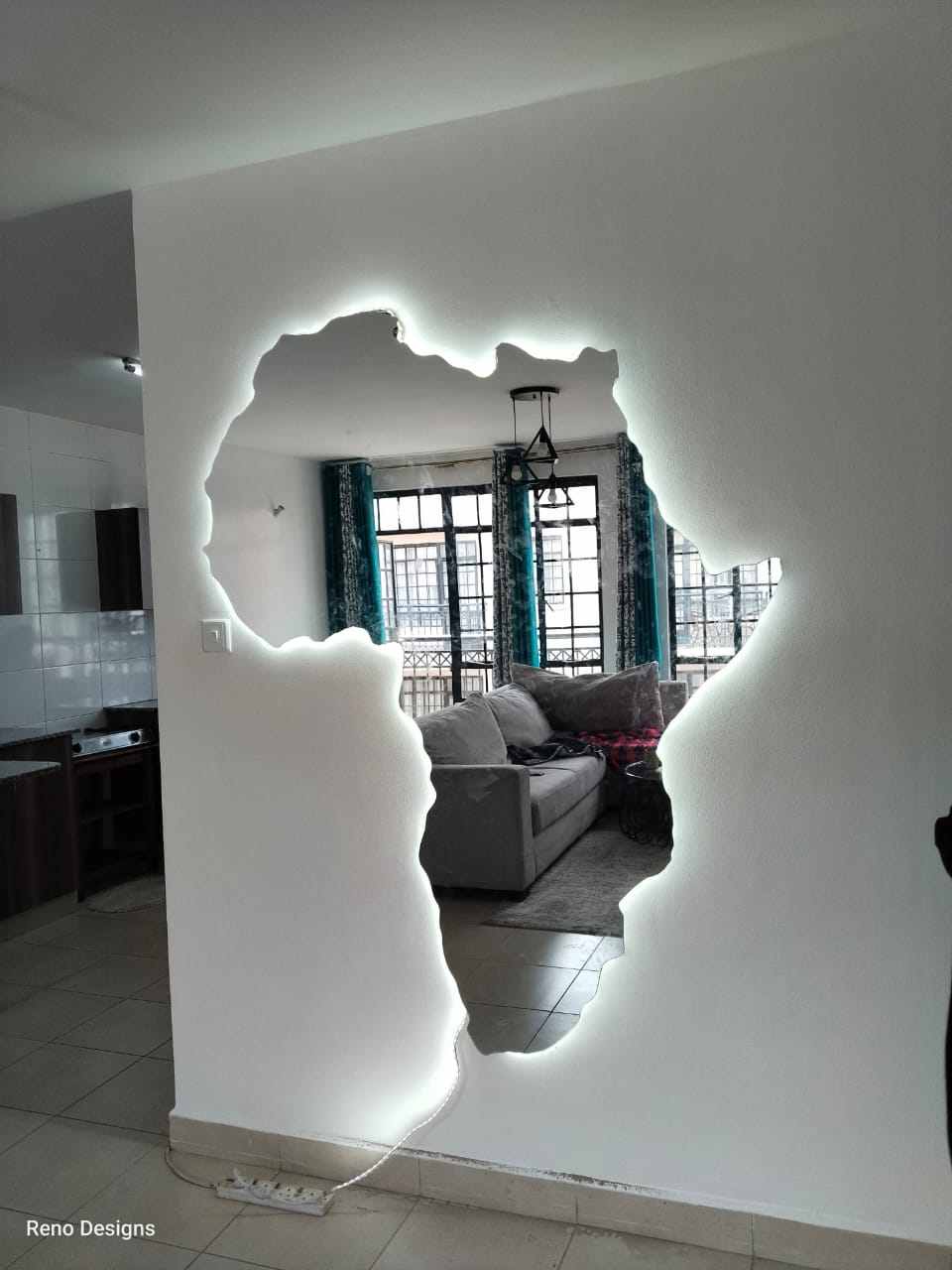 Africa-Shaped Backlit Novelty Mirror — Living Room